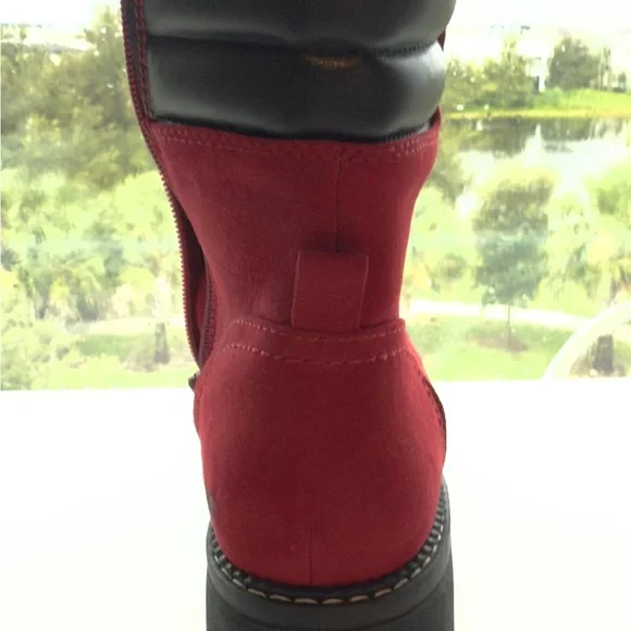 German Red Suede Lace Up Combat Boots - Picture 6 of 6